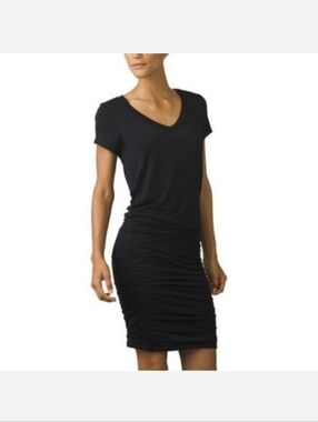 PrAna L Black Dress Foundation SS T shirt Blouson Ruched Soft